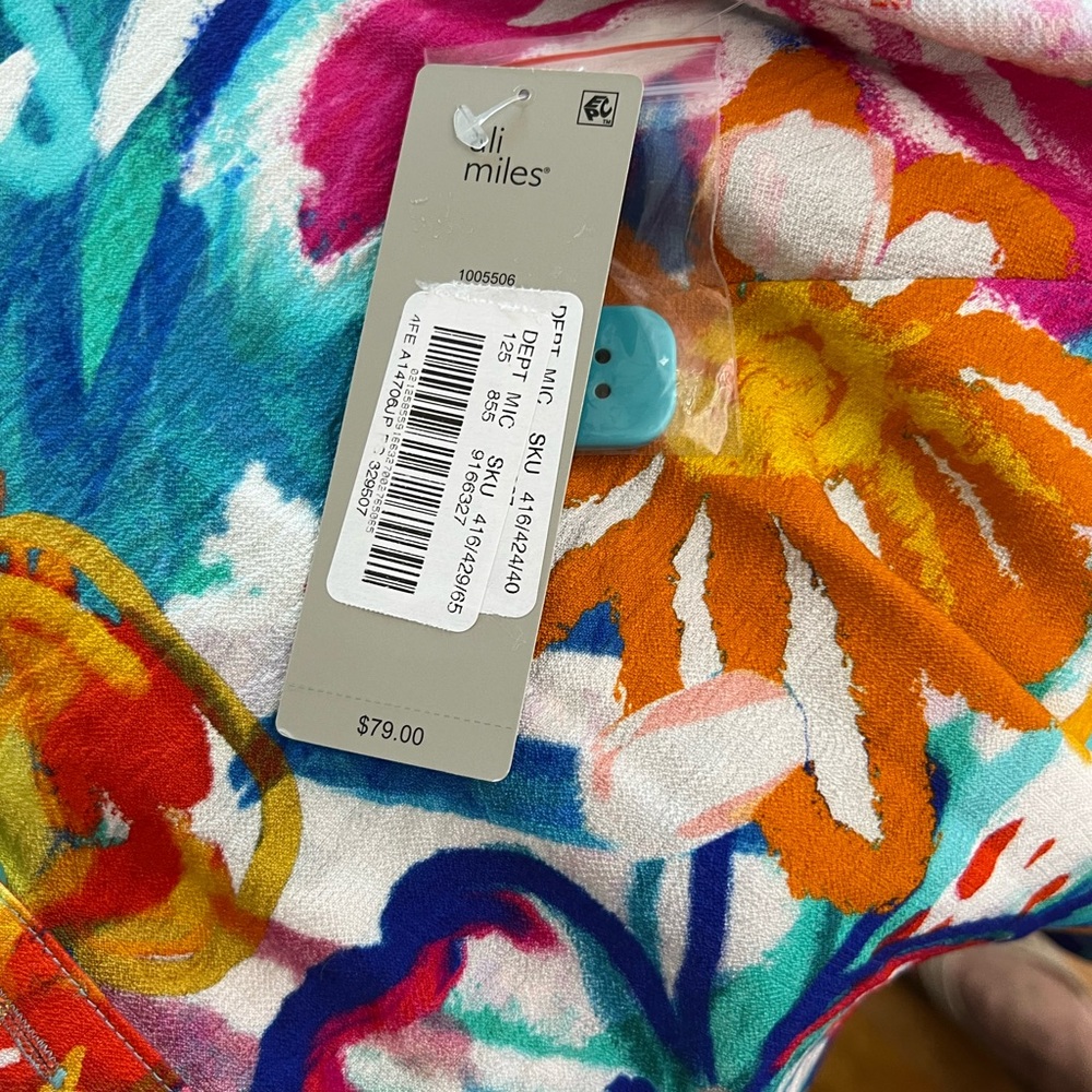 NWT|Ali Miles Red/ Orange Boxy with Mandarin Collar Aqua Buttons - Picture 6 of 11